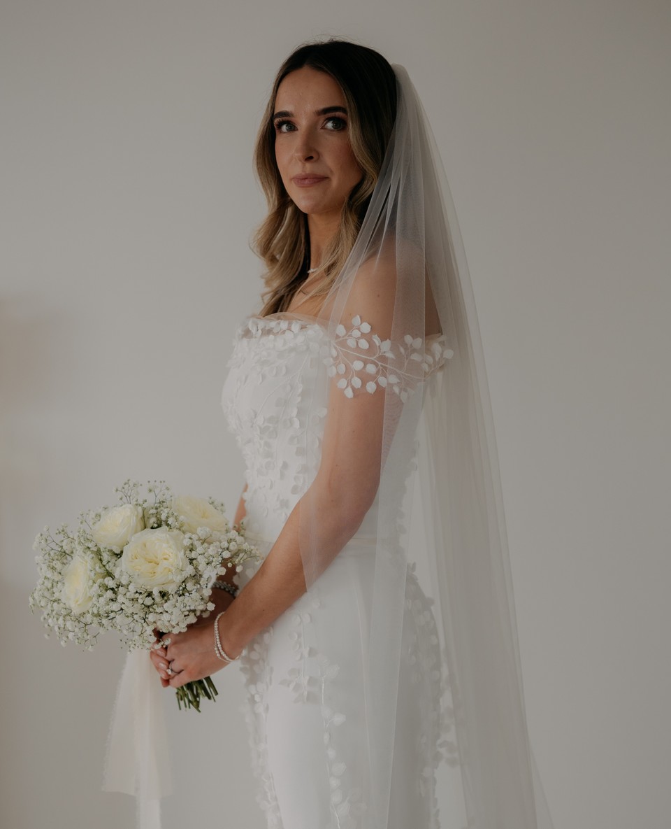 Monroe by Stephanie Allin⁠. Incredible silhouette and its soft crepe fabric | ⁠Feathers & Florence | Wedding Dress Preston
