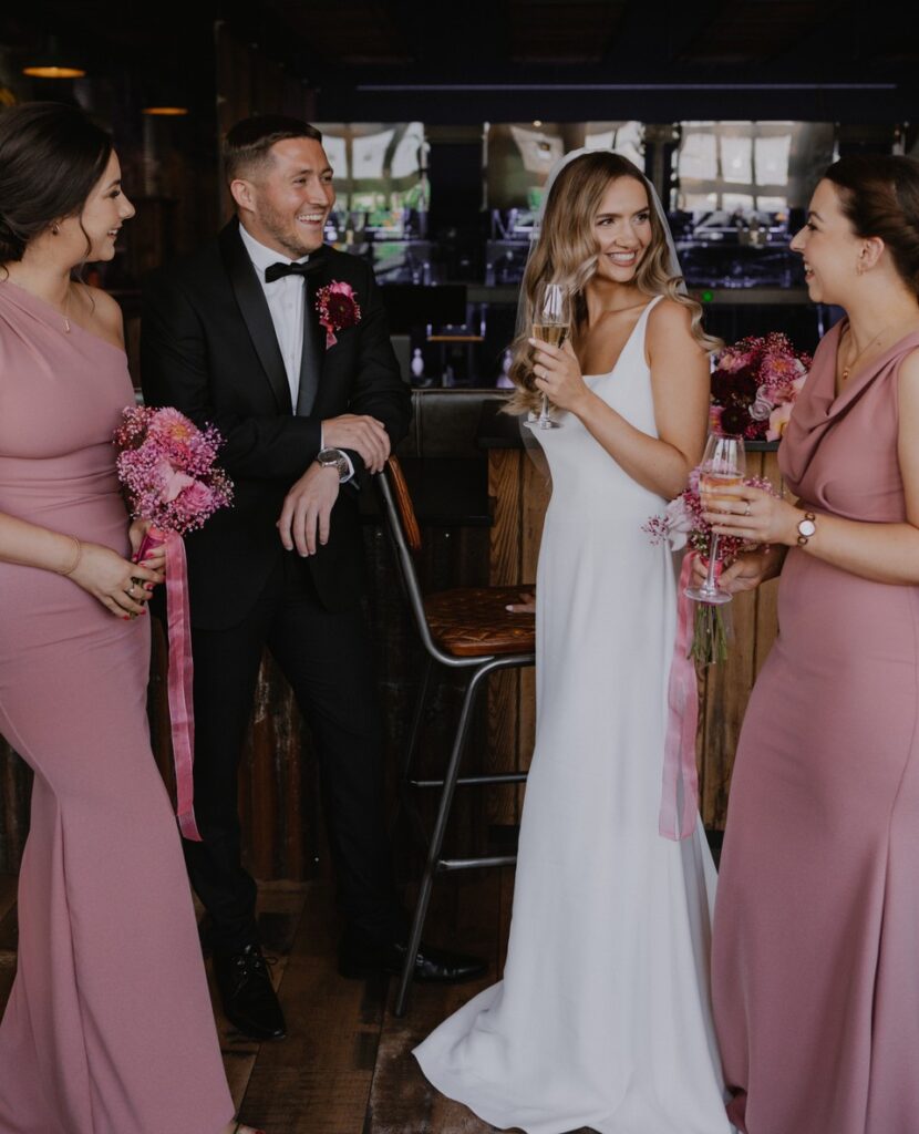 On Wednesday's we style pink, modern florals with minimalist, chic dresses | ⁠Feathers & Florence | Wedding Dresses Lancashire